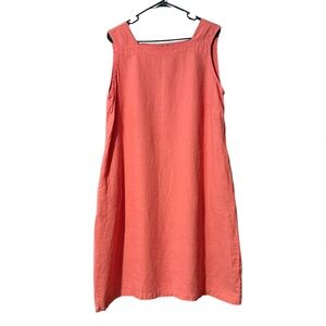 Flax Linen Square Neck Mini Dress In Coral Size M